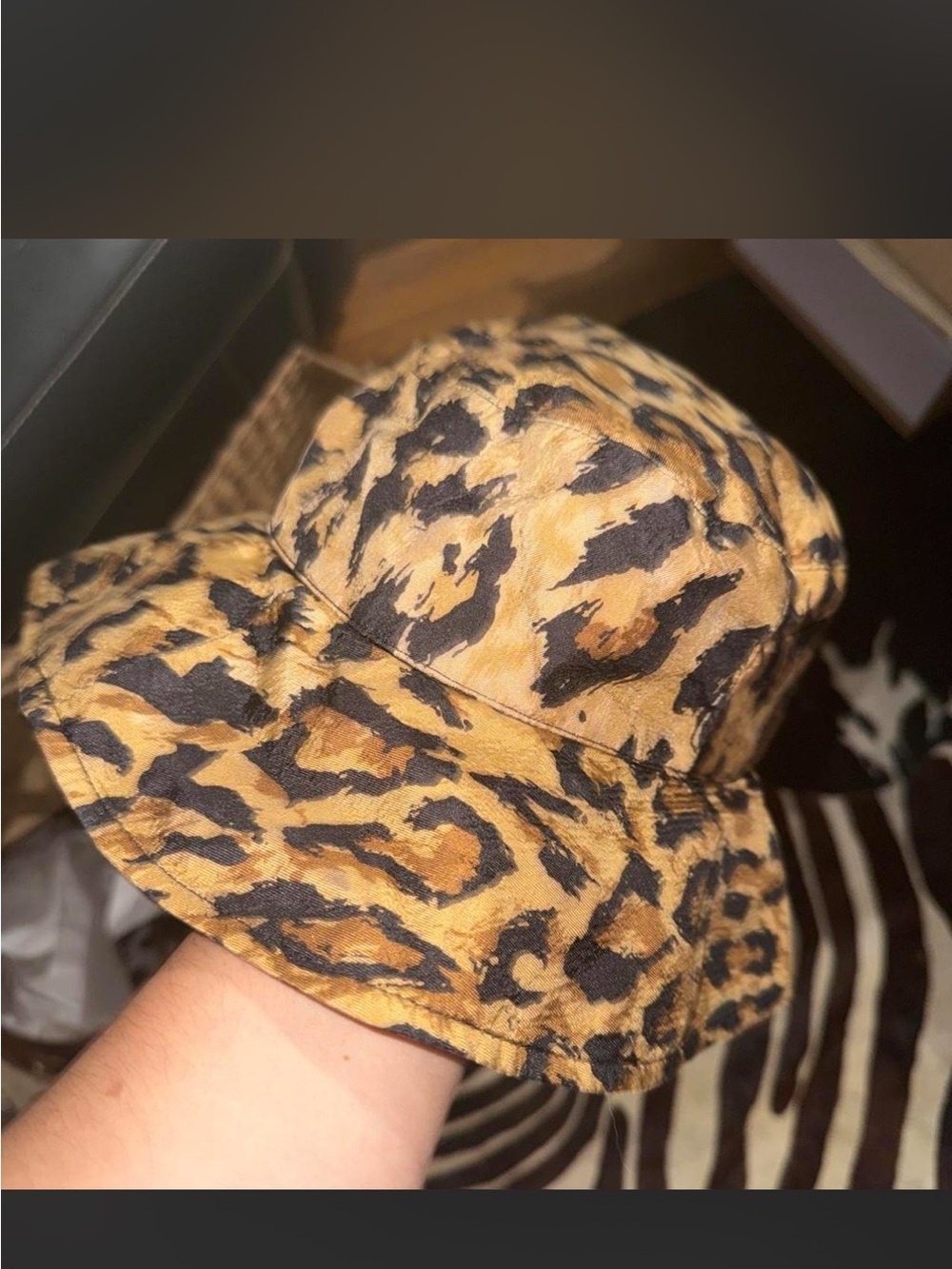 Leopard Print Bucket Hat - Tan Black